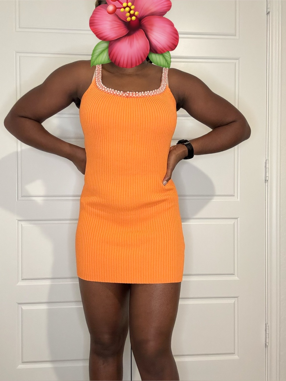 Zara Orange Mini Dress with pearls